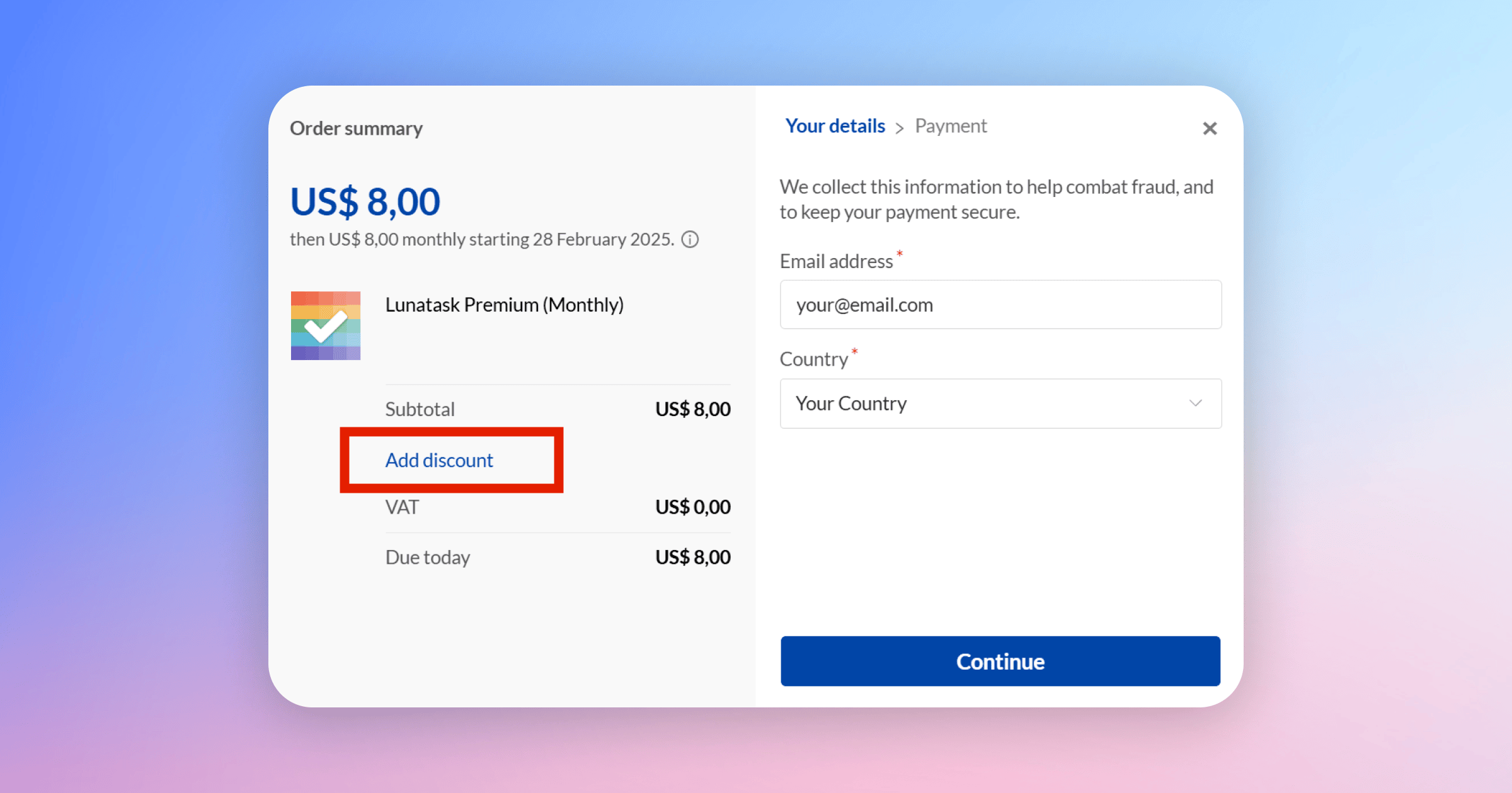 Add code on Paddle checkout page